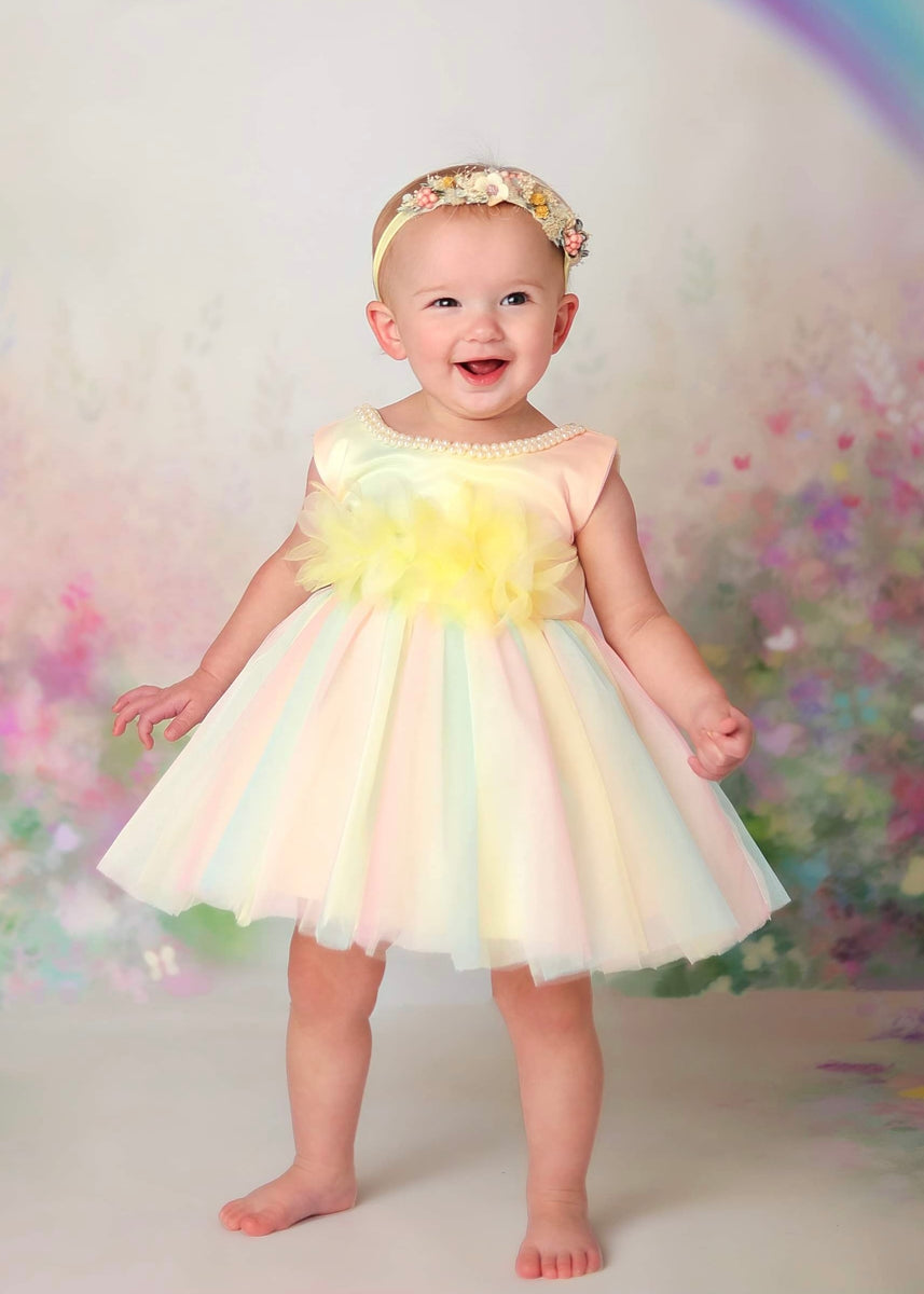 Brittney Dress. Yellow Rainbow – What A Princess LLC